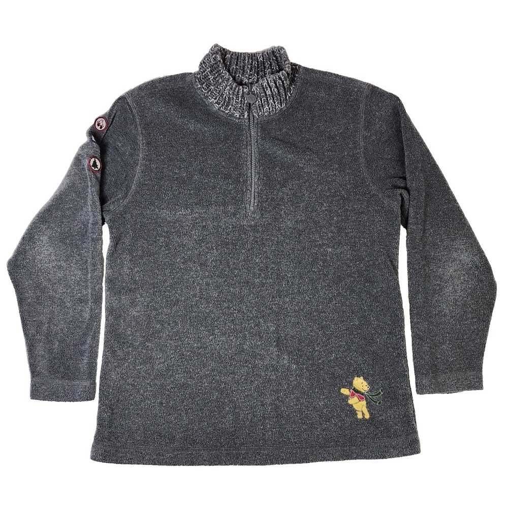 VTG Disney Store Winnie the Pooh Quarter Zip Fleece Medium Gray Pullover Y2K